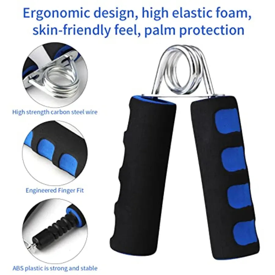 Pair of soft foam forearm hand grippers for at-home training by The Peak Pivot, designed to strengthen grip and forearm muscles.