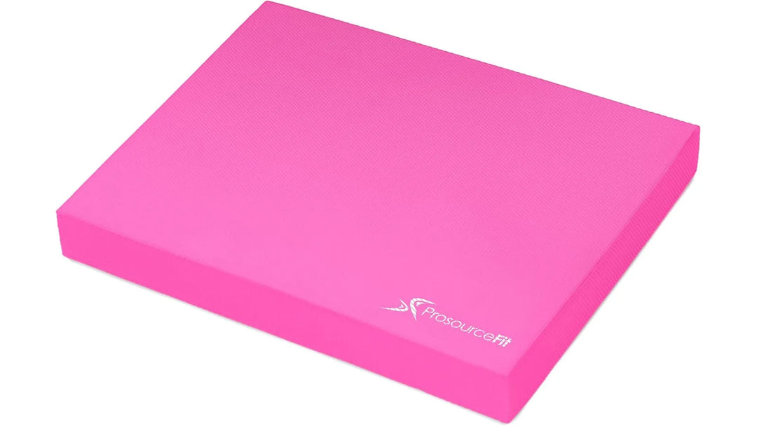 Non-slip foam balance pad showing textured surface and thick cushioning for stability and exercise use.