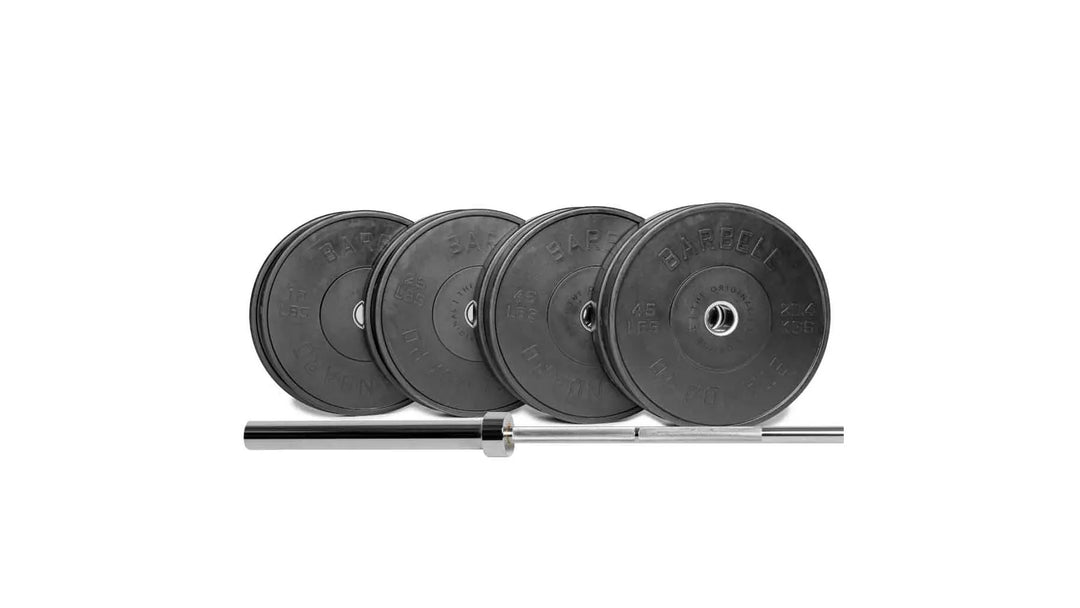 Set of Barbell Standard 2000 Power Barbell Weight Sets with multiple plates and bar for strength training workouts