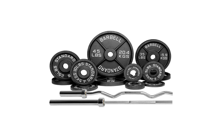Barbell Standard 2000 Power Barbell Weight Set with multiple weight plates and barbell for strength training