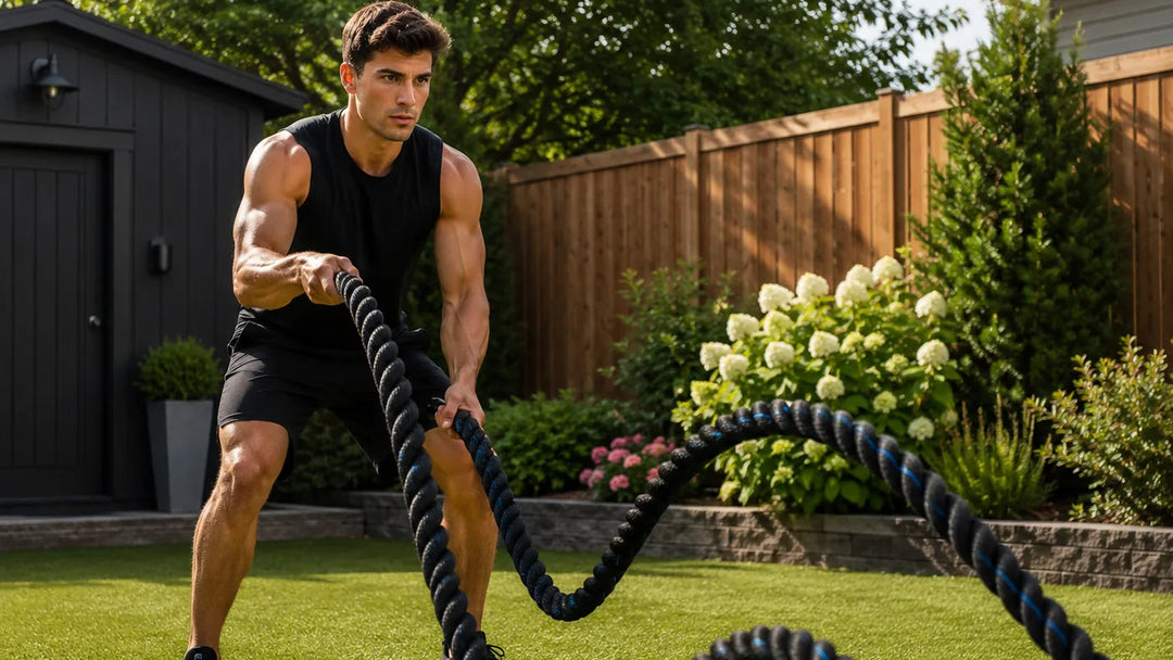 Heavy-duty Battle Ropes from The Peak Pivot, showing thick, durable ropes for high-intensity fitness workouts and training.