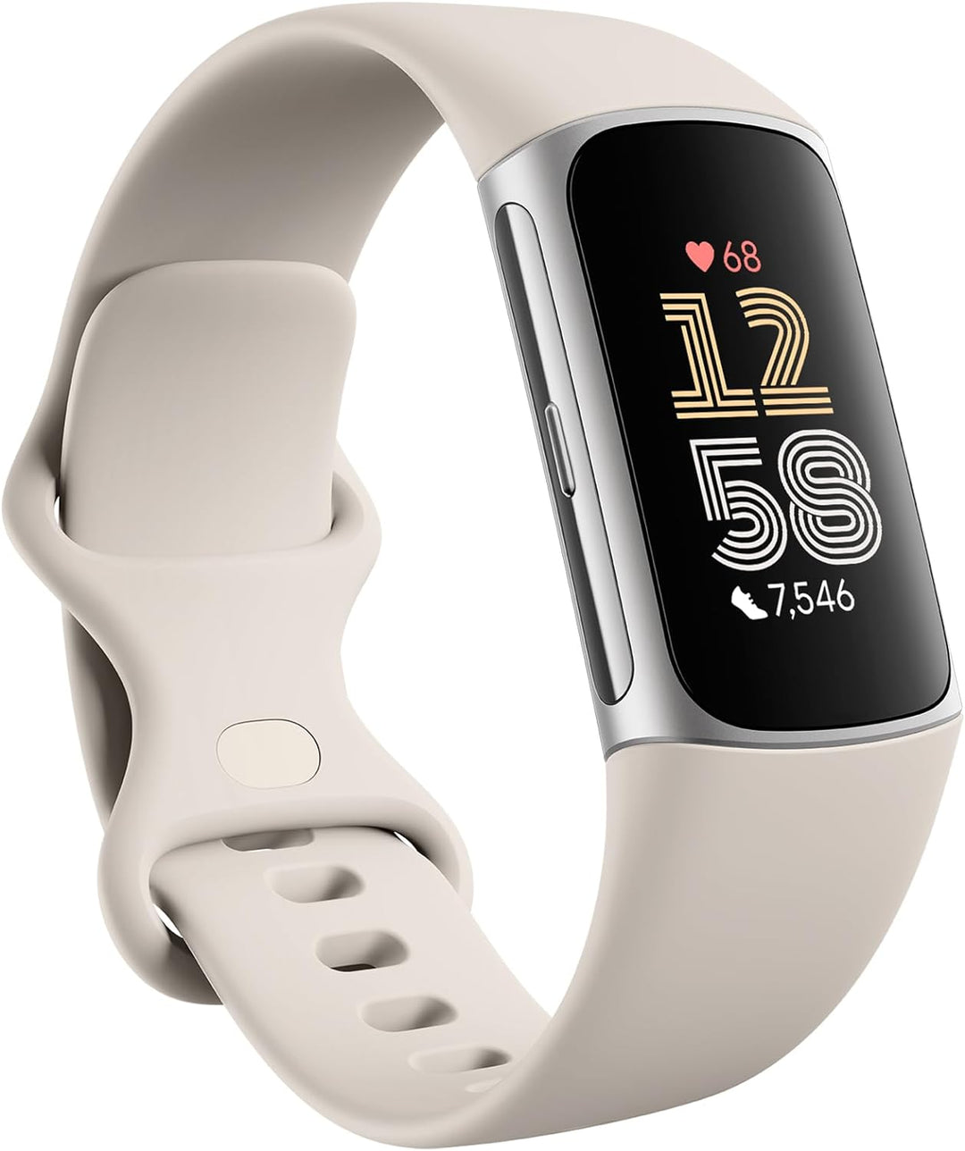 Fitbit Charge 6 fitness tracker and pedometer by The Peak Pivot showing digital display and sleek black band.