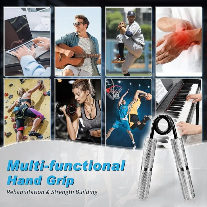 Set of four Forearm Training Grip Strengtheners by The Peak Pivot for improving grip strength at home.
