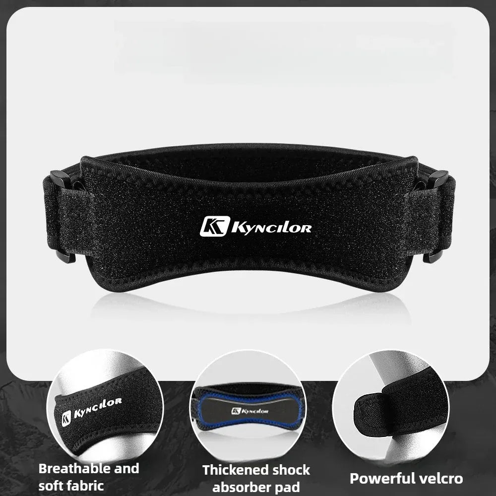 Adjustable knee band by The Peak Pivot for joint pain relief, featuring a supportive strap and snug fit.