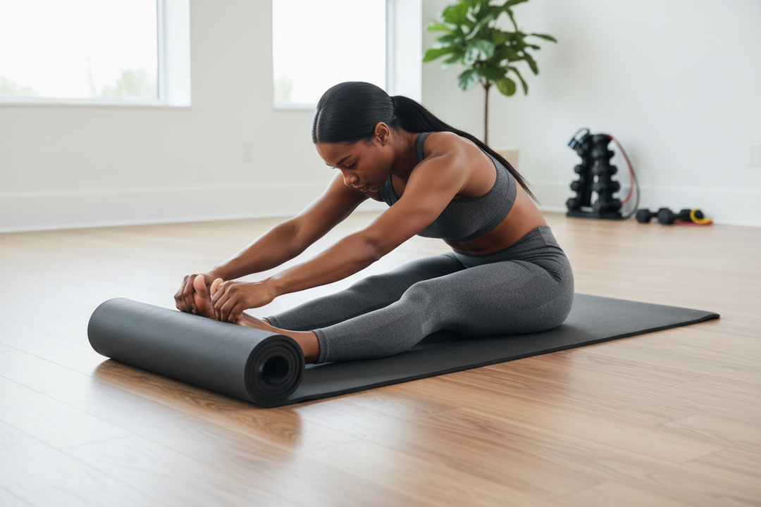 Extra-thick 12mm high-density NBR yoga mat from The Peak Pivot, showing the textured surface and durable construction.