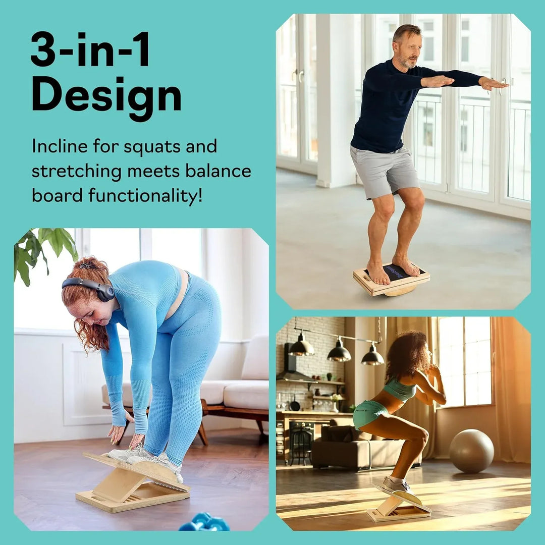 Balance Board – 3-in-1 Wooden Slant &amp; Calf Stretch Board