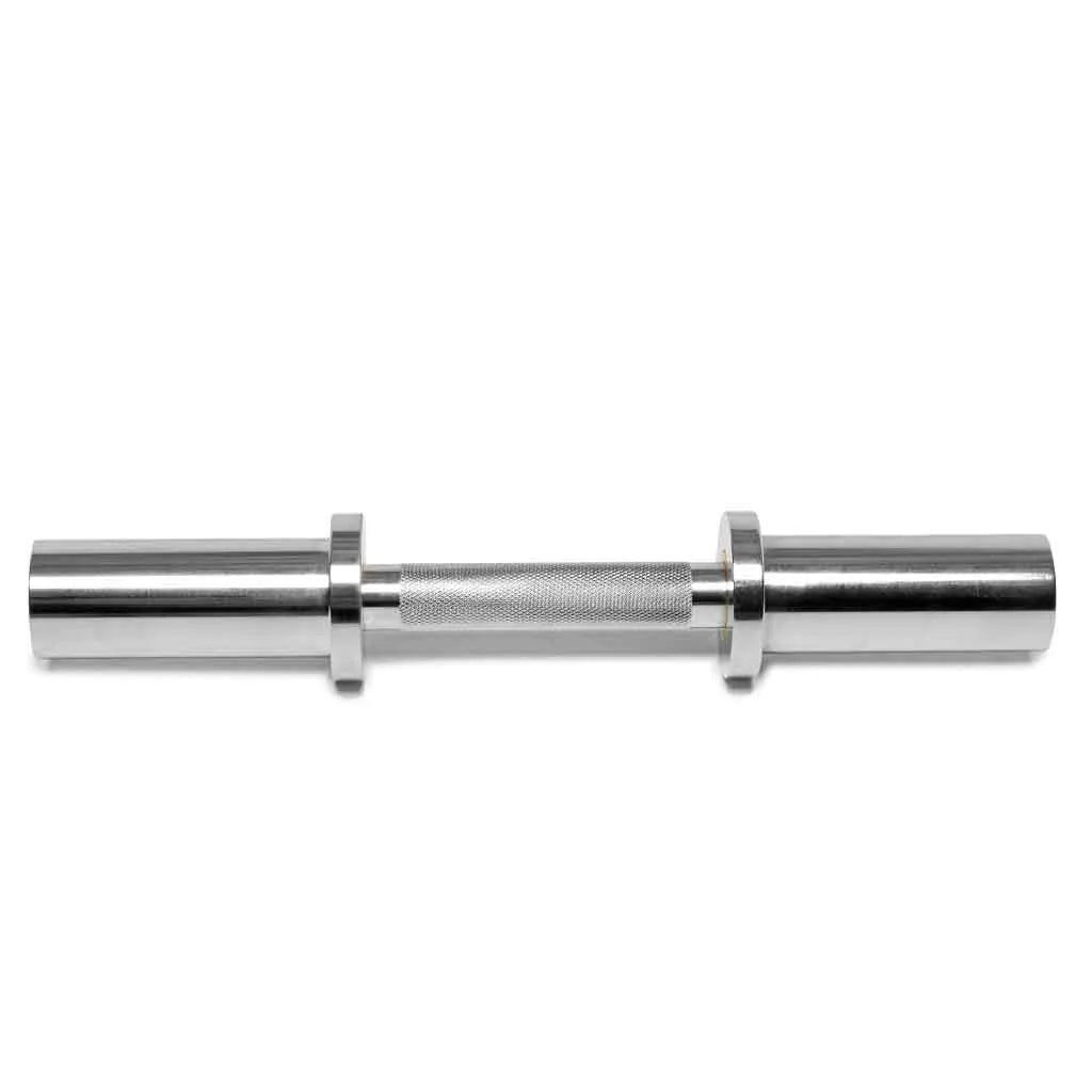 Pair of Barbell Standard loadable dumbbell bars showing textured grips and adjustable weight plates for strength training.