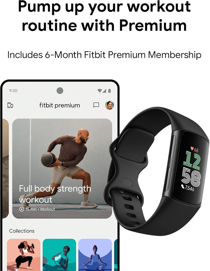The Peak Pivot Advanced Fitness Tracker with Google, displaying a sleek screen showing step count, navigation, and music controls.