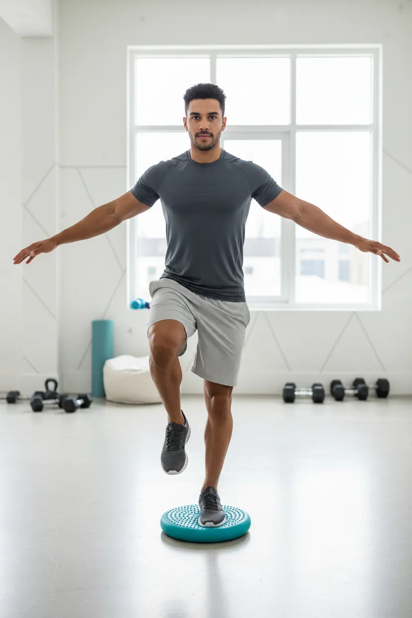 The Peak Pivot Wobble Cushion balance cushion in vibrant blue, designed for stability and core strength exercises.