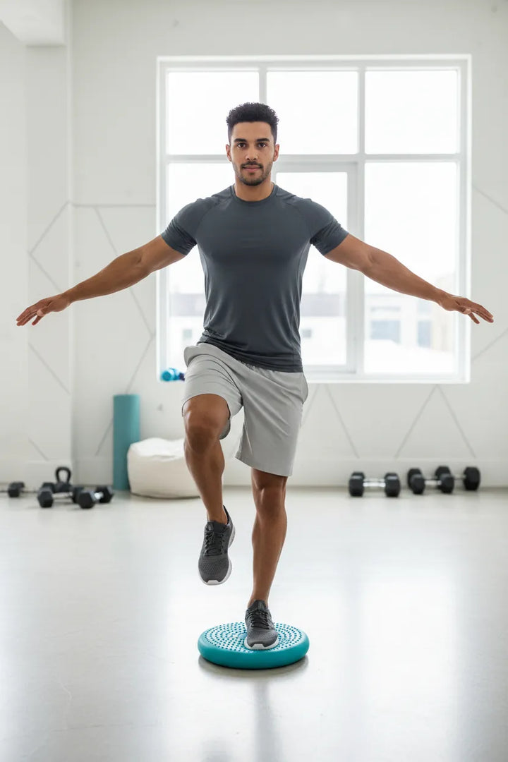The Peak Pivot Wobble Cushion balance cushion in vibrant blue, designed for stability and core strength exercises.