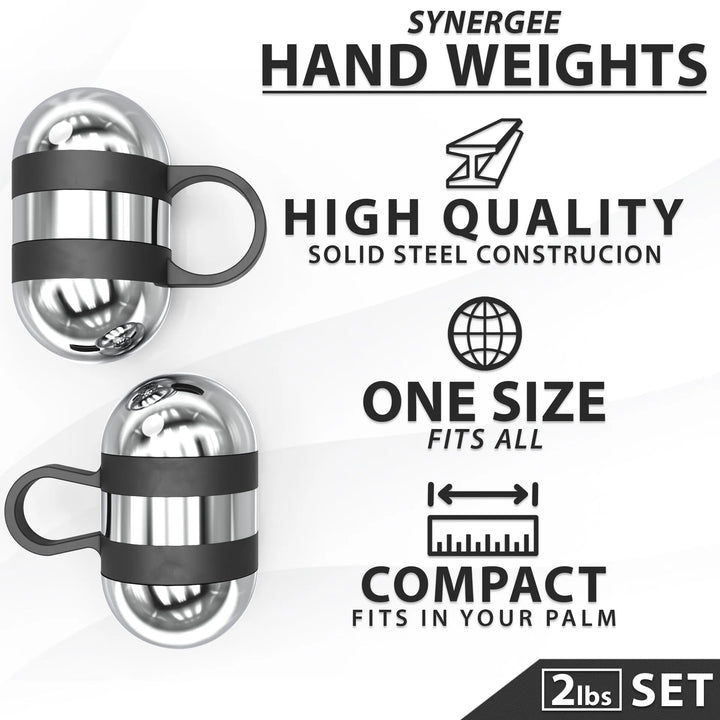 Pair of Synergee hand weights for strength training, free weights for exercise and toning routines.