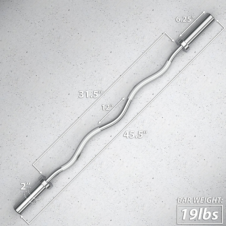 Synergee EZ curl barbell with ergonomic grips and chrome finish, ideal for bicep curls and arm workouts.