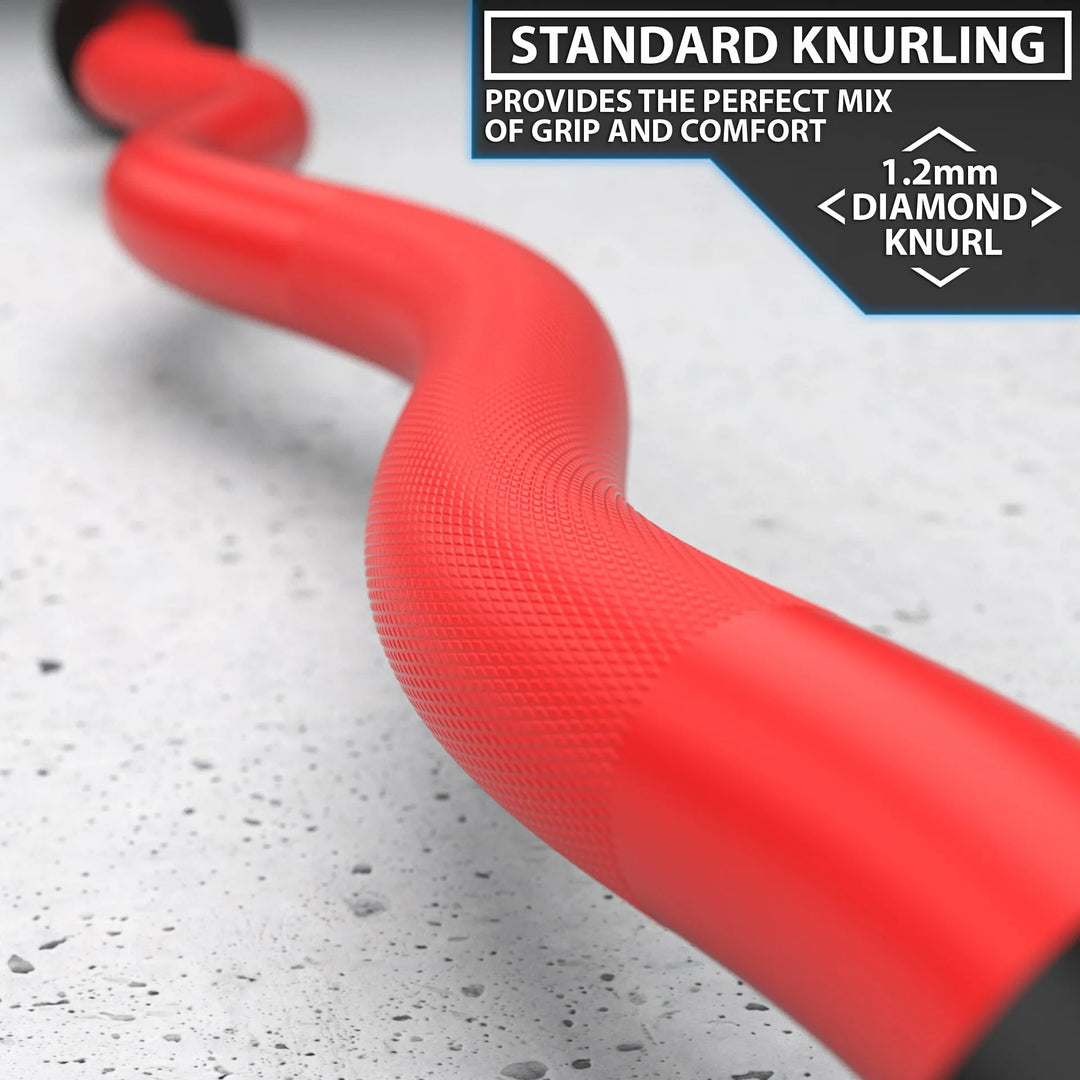 Synergee EZ Curl Barbell with black textured grips and chrome finish, designed for weightlifting and bicep curls.