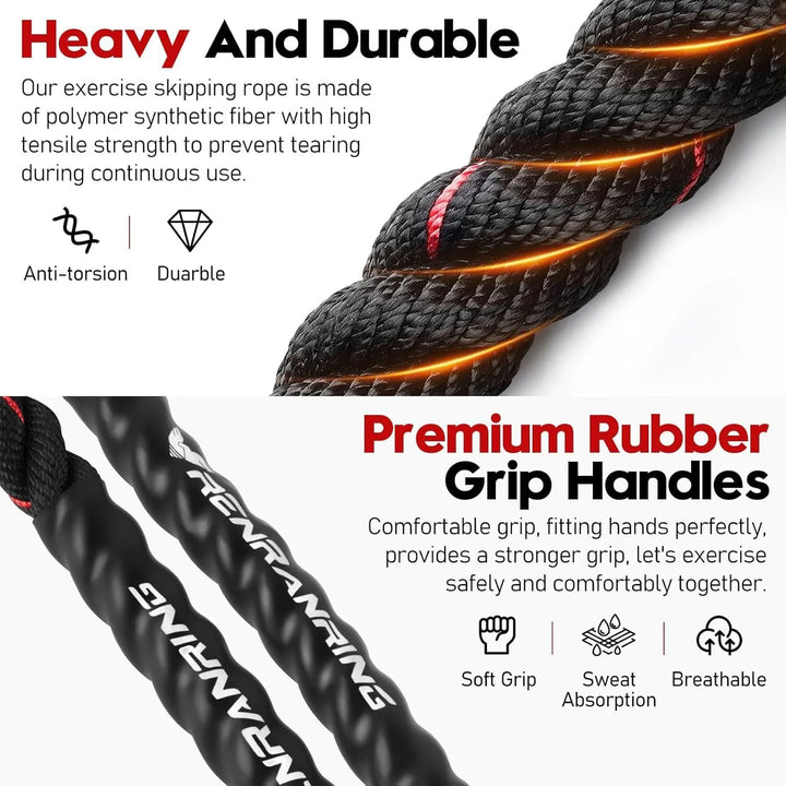 Weighted jump rope from The Peak Pivot with durable handles and a sturdy rope for cardio and strength training workouts.