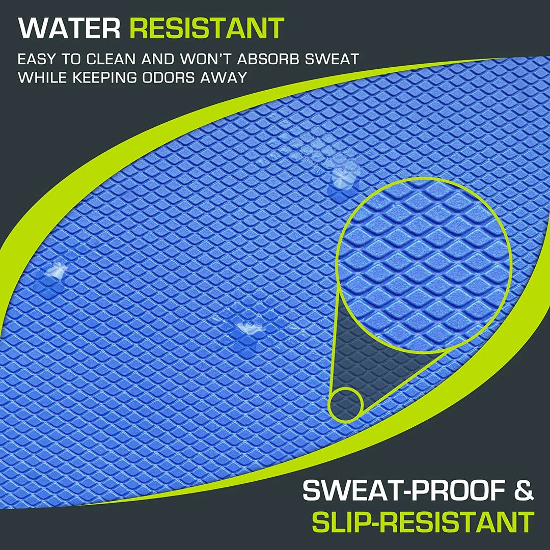 Non-slip foam balance pad showing textured surface for stability and cushioning during exercises.