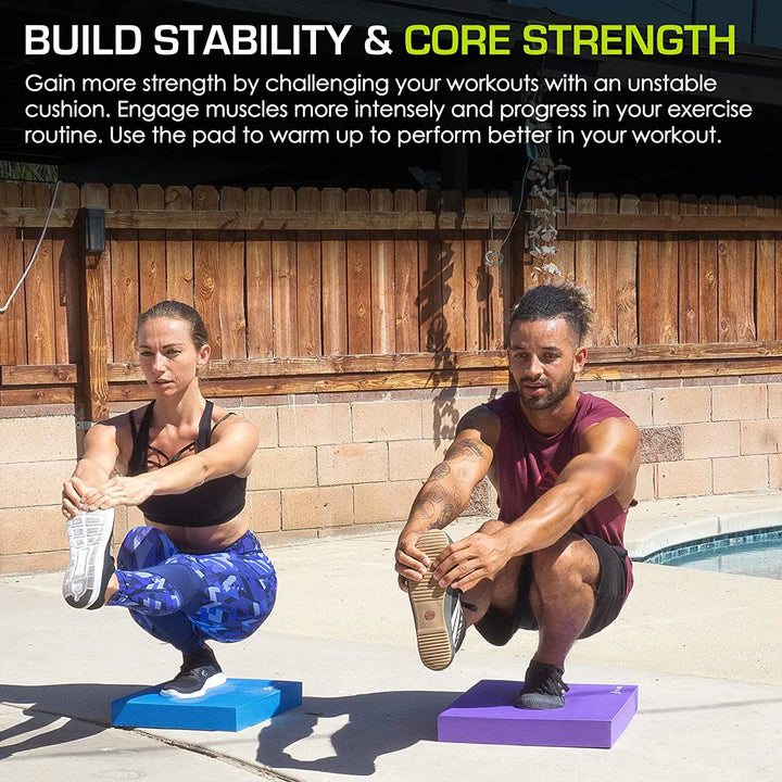 Non-slip foam balance pad showing a textured, cushioned surface for stability during exercises.