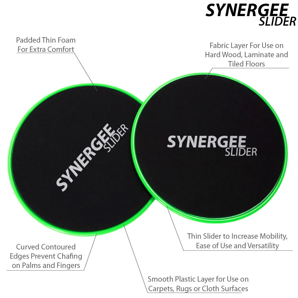 Synergee Core Sliders abdominal trainers for core workouts, featuring smooth surfaces and ergonomic design for effective exercise.