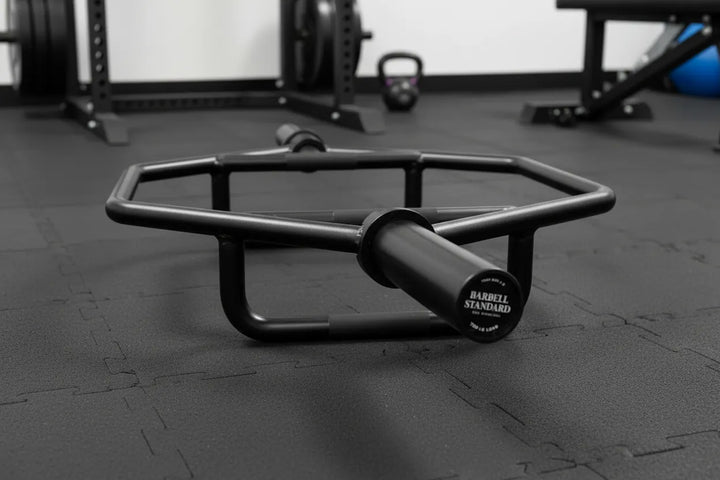 Barbell Standard Hex Bar 2.0 with ergonomic handles and durable steel construction for weightlifting and strength training.