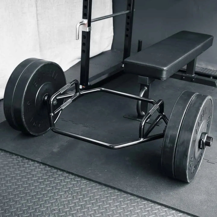 Barbell Standard Hex Bar 2.0 with black steel construction and ergonomic handles for weightlifting and strength training.