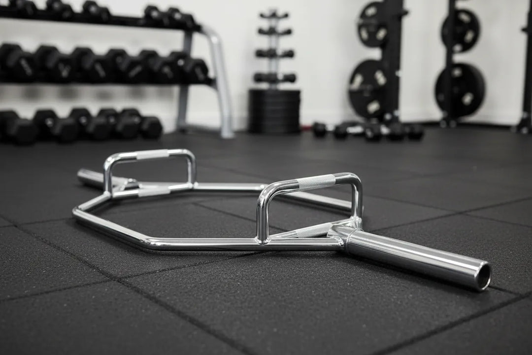 Olympic hex barbell by Barbell Standard with black steel frame and ergonomic handle for strength training and lifting exercises.