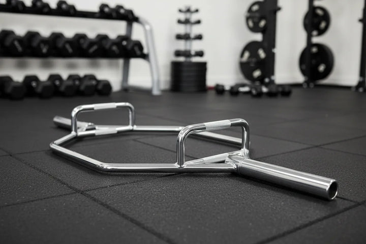 Olympic hex barbell by Barbell Standard with black steel frame and ergonomic handle for strength training and lifting exercises.
