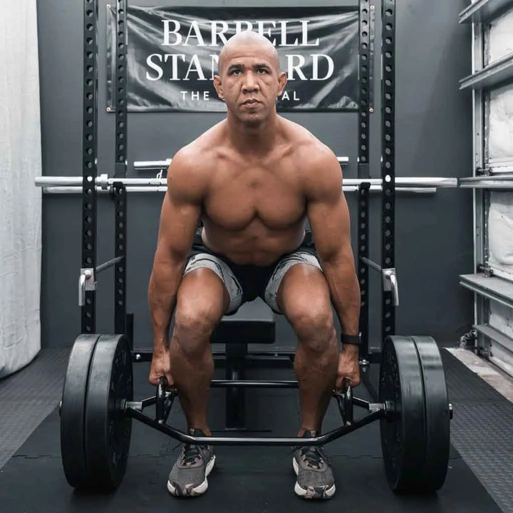 Barbell Standard Hex Bar 2.0 for weightlifting, featuring a sturdy steel frame and ergonomic handles for versatile strength training.