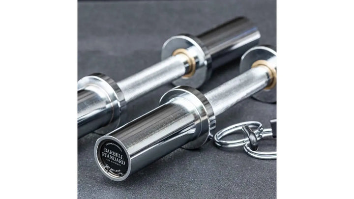 Pair of Barbell Standard loadable dumbbell bars with adjustable weight plates for strength training and fitness workouts.